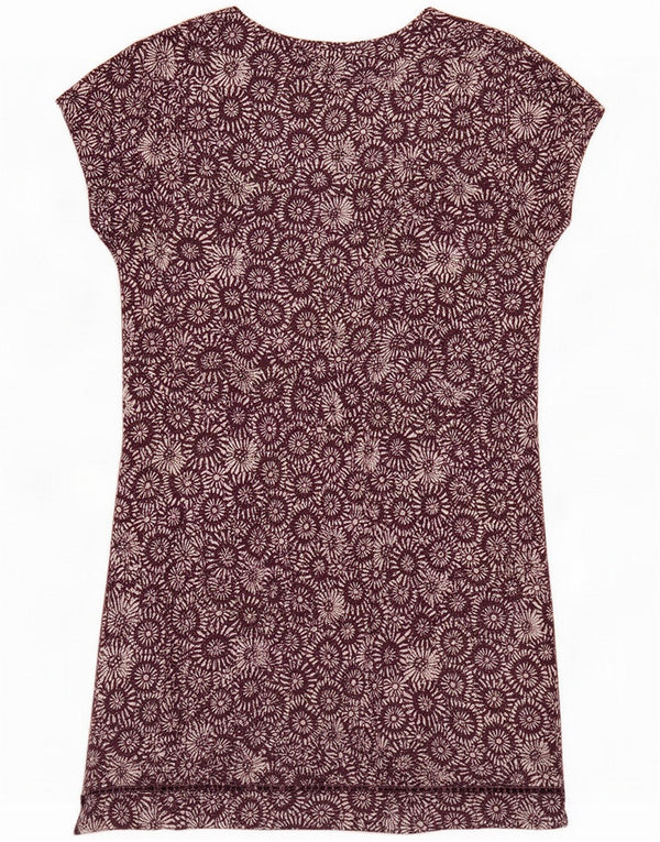Vestido túnica feminino de mangas curtas com material branco UK 12 Floral roxo médio
