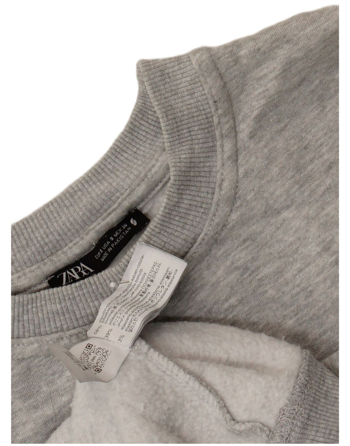 Zara moletom feminino oversized jumper UK 10 pequeno algodão manchado cinza