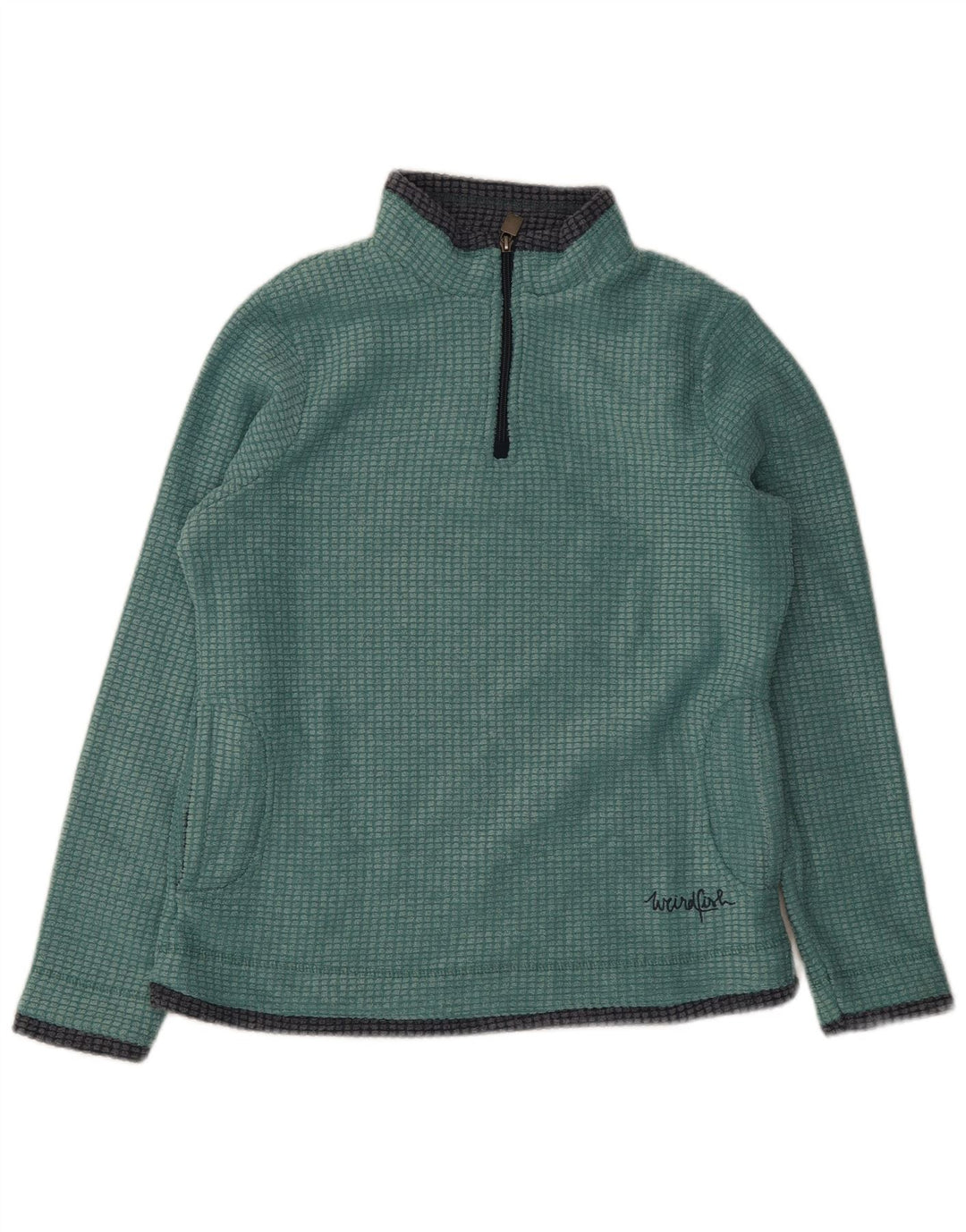 Suéter de lã feminino Weird Fish com zíper e pescoço UK 12 poliéster verde médio