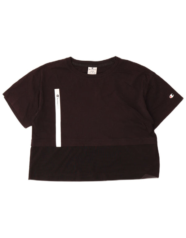 Camiseta feminina Champion UK 16 grande algodão colorblock preto