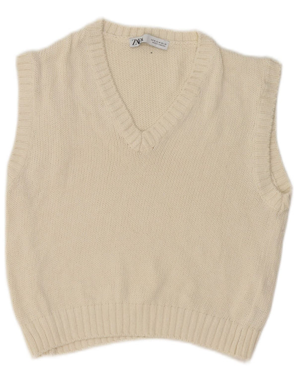 Regata feminina Zara com colete curto Reino Unido 12 algodão branco médio