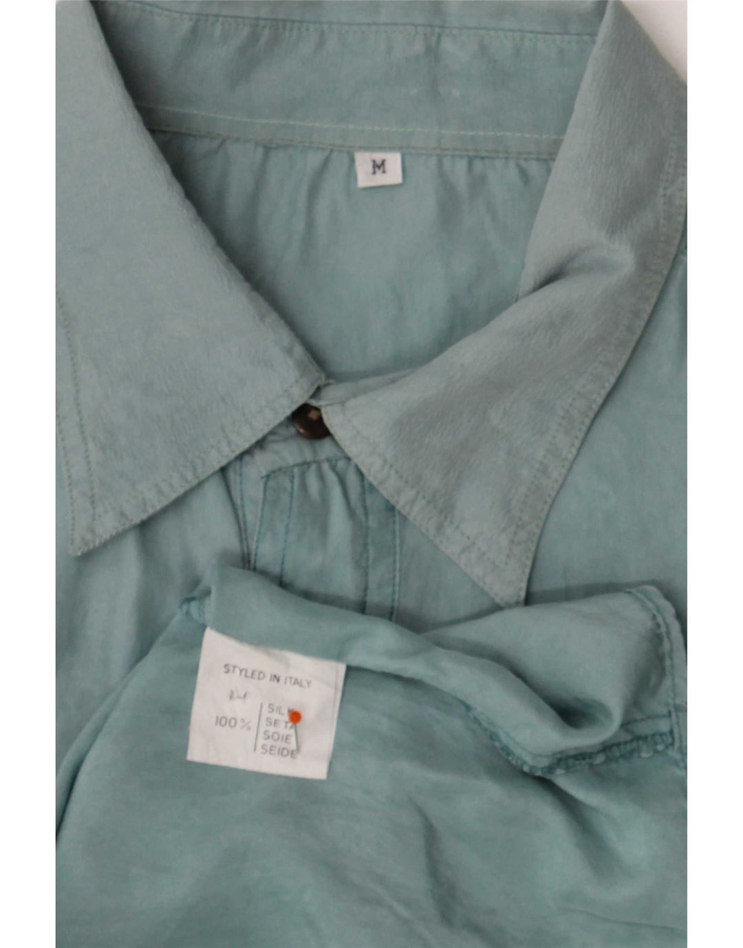 Camisa masculina vintage seda azul média