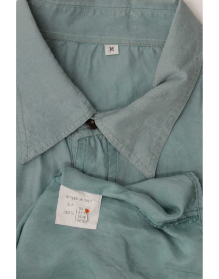 Camisa masculina vintage seda azul média