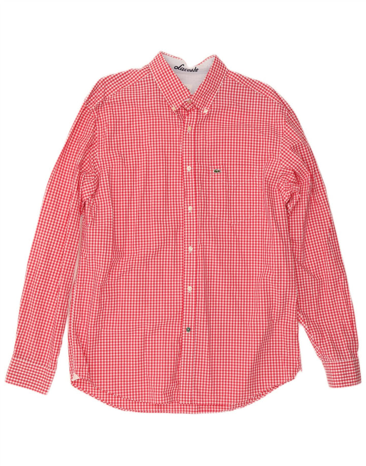 Camisa masculina Lacoste Regular Fit tamanho 43 grande algodão vermelho guingão