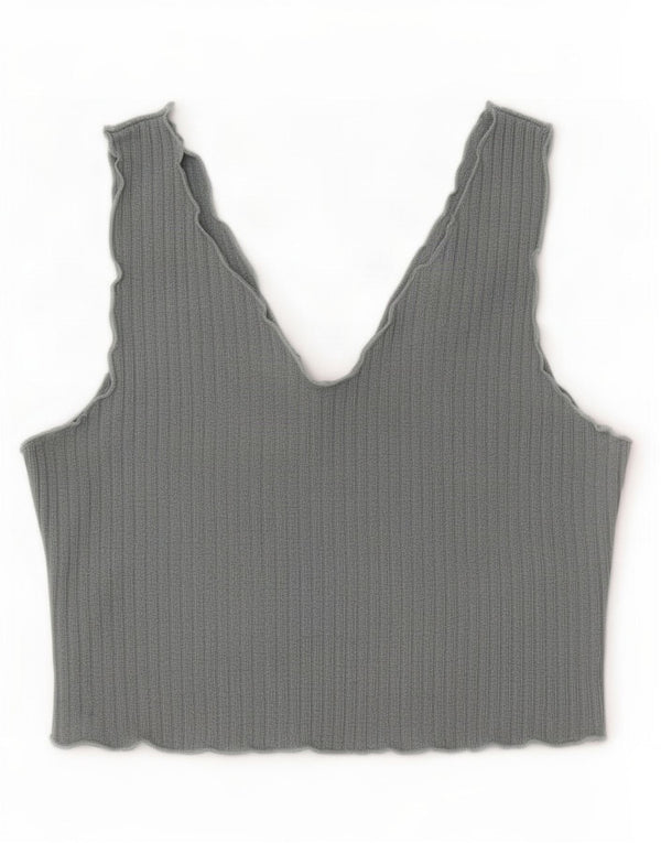 Top curto feminino Shein sem mangas UK 14 poliéster cinza grande