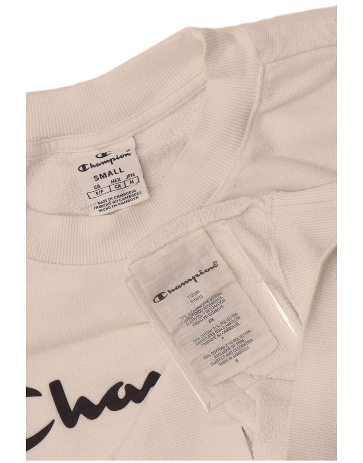 Champion feminino gráfico moletom jumper UK 10 pequeno algodão branco
