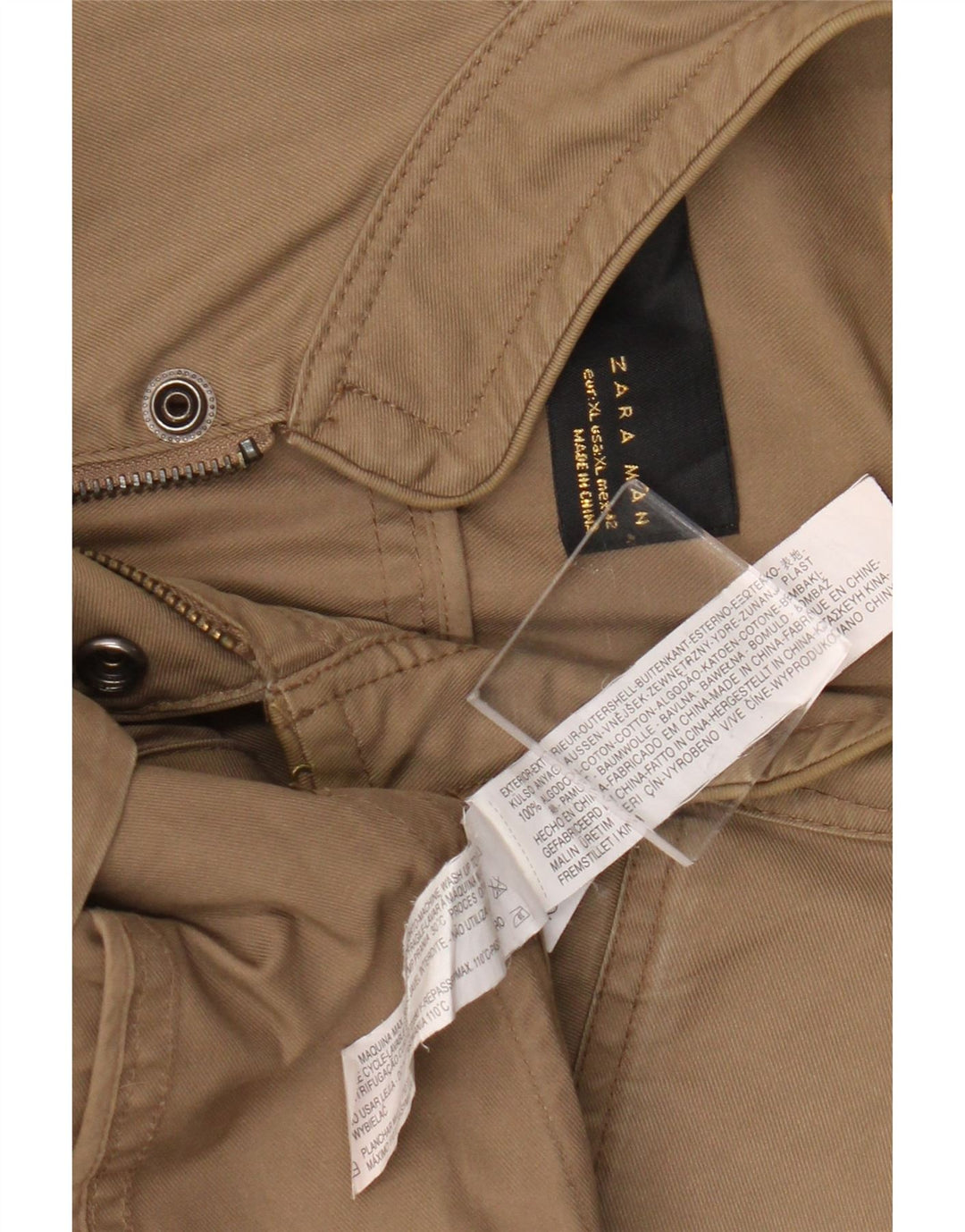 Jaqueta utilitária masculina Zara UK 42 XL algodão bege