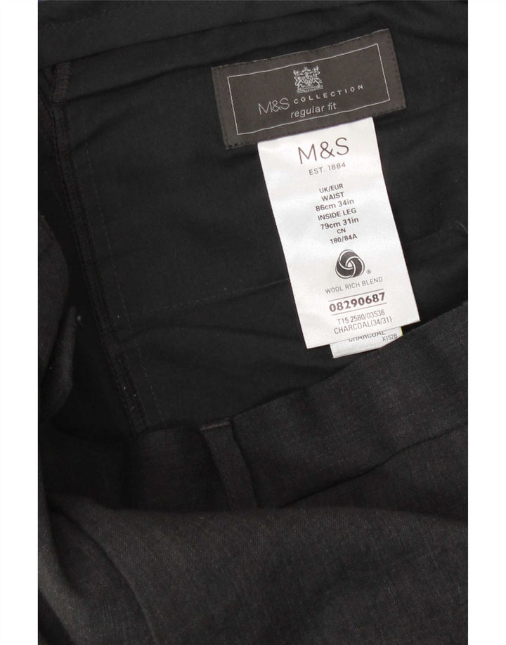 Calça masculina de ajuste regular Marks & Spencer W34 L31 lã cinza