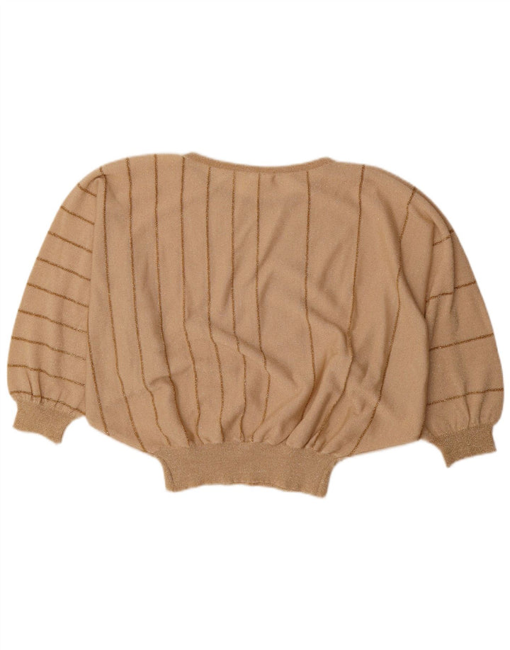 Blusa feminina vintage Batwing Top UK 16 grande listrada bege
