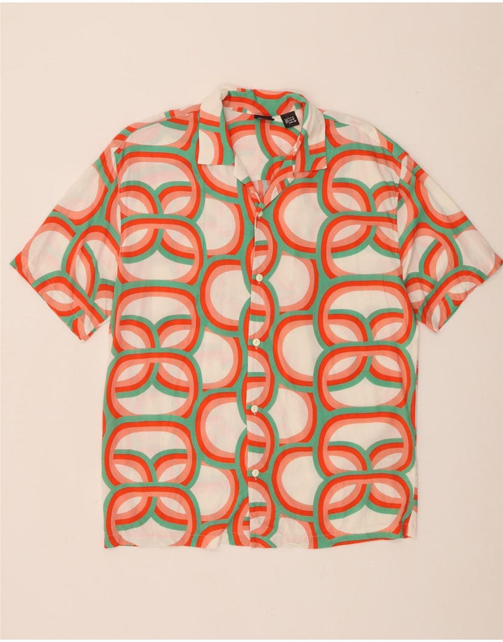 Camisa masculina de manga curta Pull & Bear média viscose geométrica multicolorida