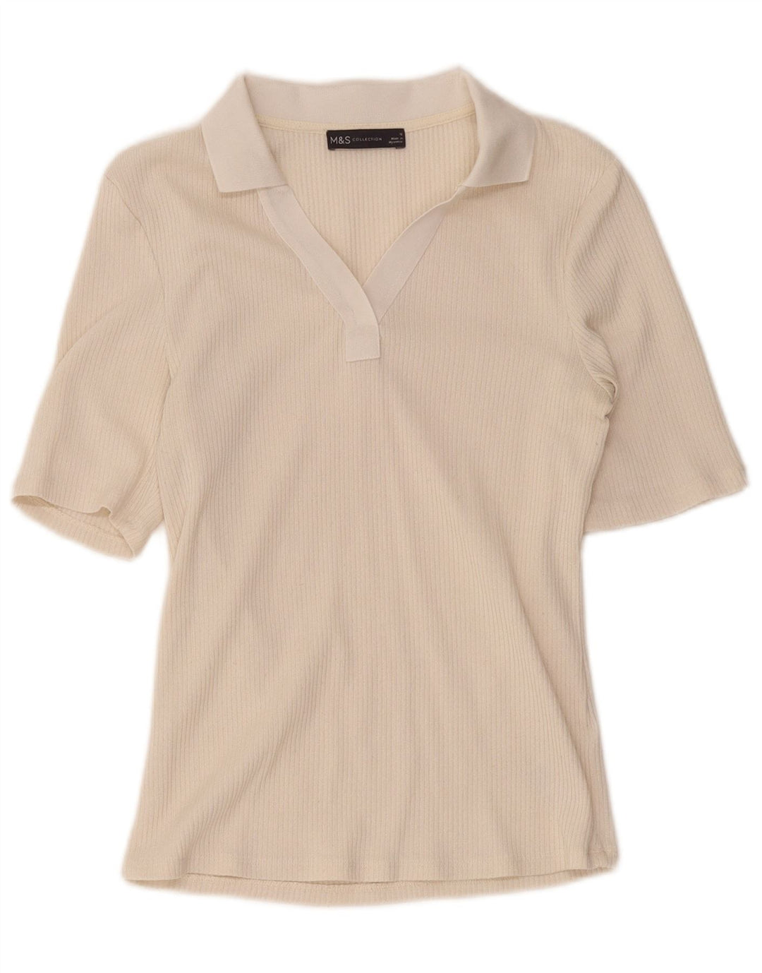 Camisa polo feminina Marks & Spencer Reino Unido 12 poliéster bege médio