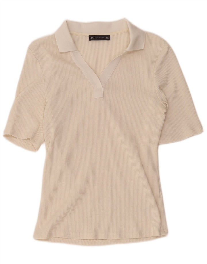 Camisa polo feminina Marks & Spencer Reino Unido 12 poliéster bege médio