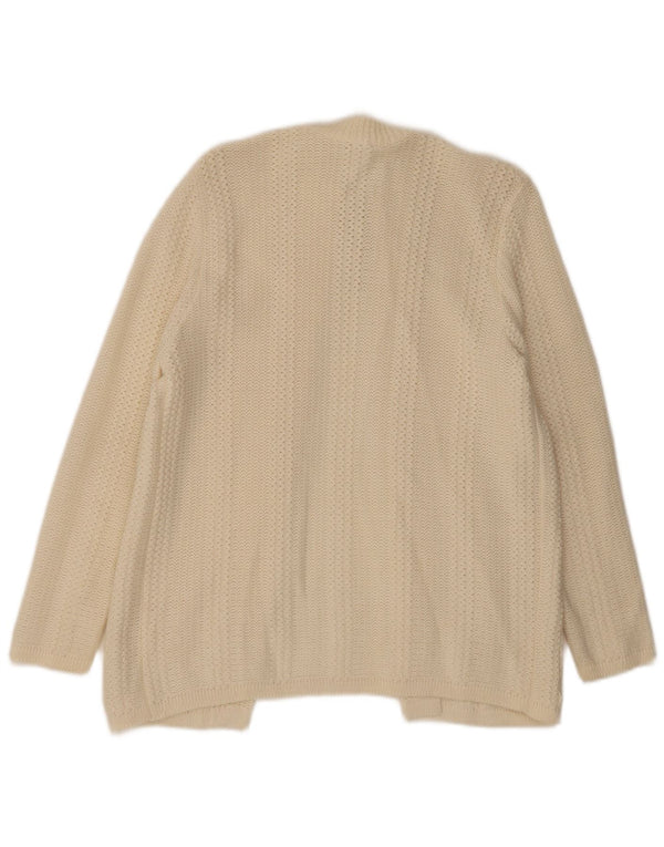 Suéter cardigã feminino vintage com gravata frontal Reino Unido 16 grande branco