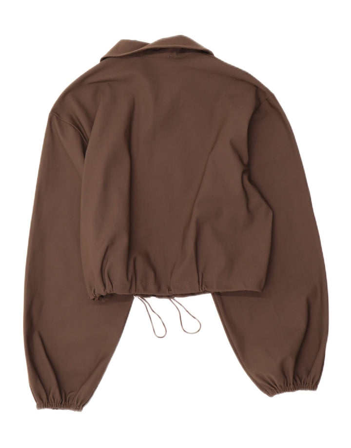 Zara Womens Crop Bomber Jacket UK 10 Pequeno Marrom Poliamida