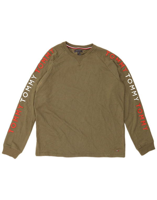 Tommy Hilfiger Camiseta masculina gráfica manga comprida XL algodão cáqui