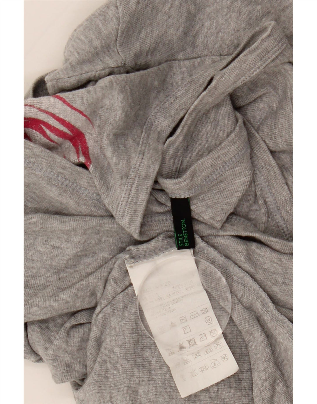 Top gráfico feminino BENETTON manga comprida Reino Unido 16 algodão manchado cinza grande