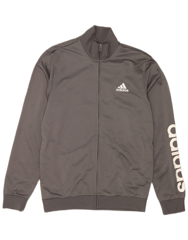 Adidas Mens Graphic Tracksuit Top Jacket UK 40/42 Poliéster Cinza Médio