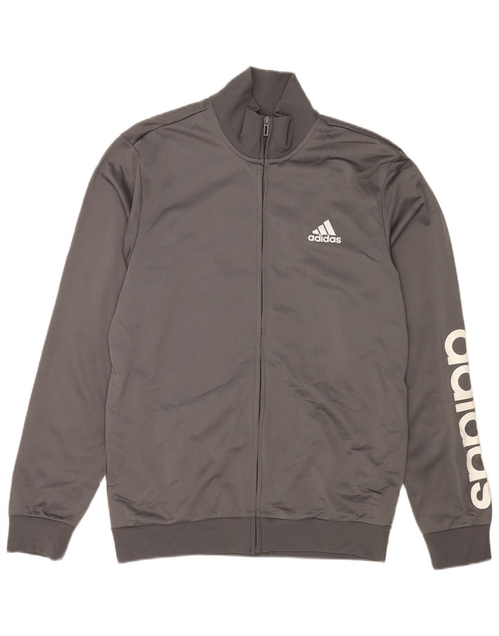 Adidas Mens Graphic Tracksuit Top Jacket UK 40/42 Poliéster Cinza Médio