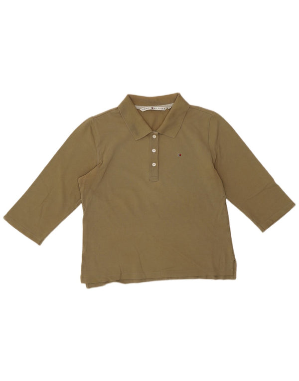 Camisa polo feminina Tommy Hilfiger crop manga 3/4 Reino Unido 14 grande algodão cáqui