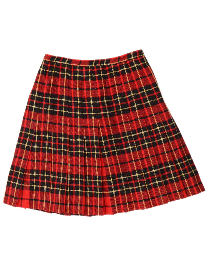 Saia plissada feminina vintage W26 pequena xadrez vermelha