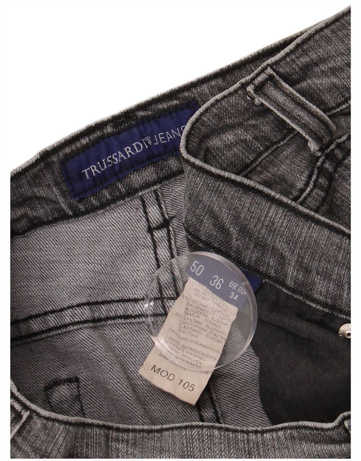 TRUSSARDI Jeans retos femininos IT 50 grandes W34 L29 algodão cinza