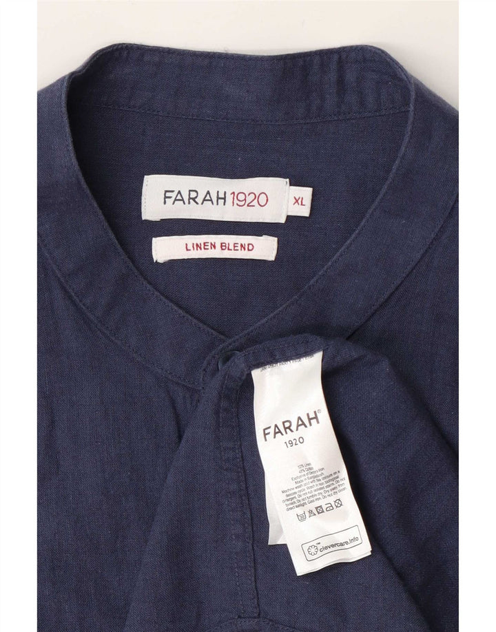 Camisa masculina de manga curta Farah XL azul marinho linho