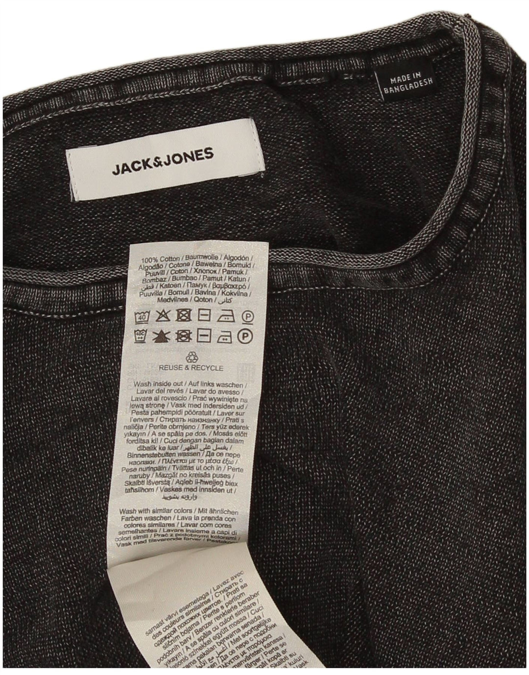 Jack & Jones Top masculino de manga comprida de algodão cinza médio