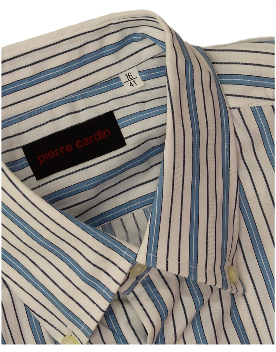 Camisa masculina Pierre Cardin tamanho 41 16 grande algodão listrado azul