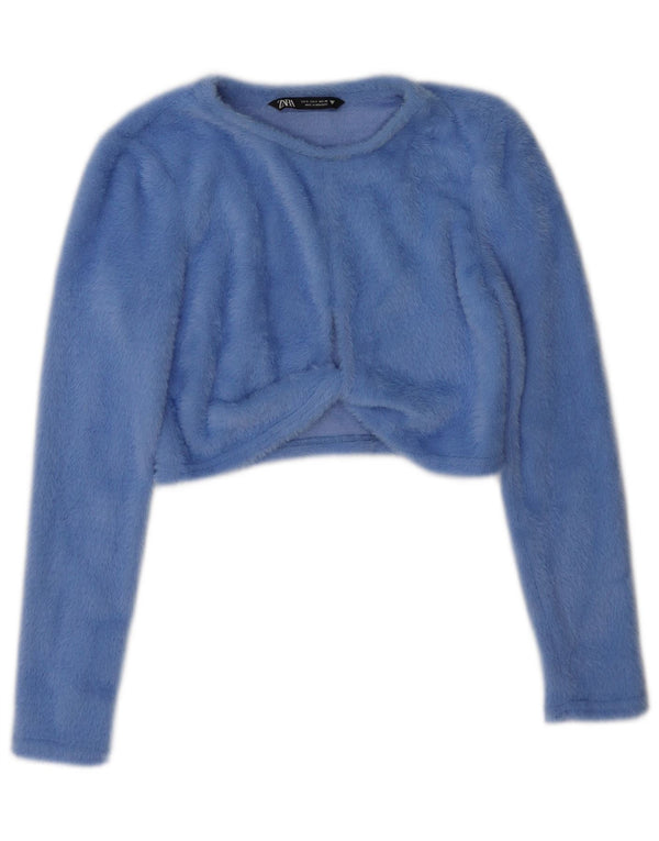 Bolero Jumper feminino Zara UK 10 pequeno azul nylon