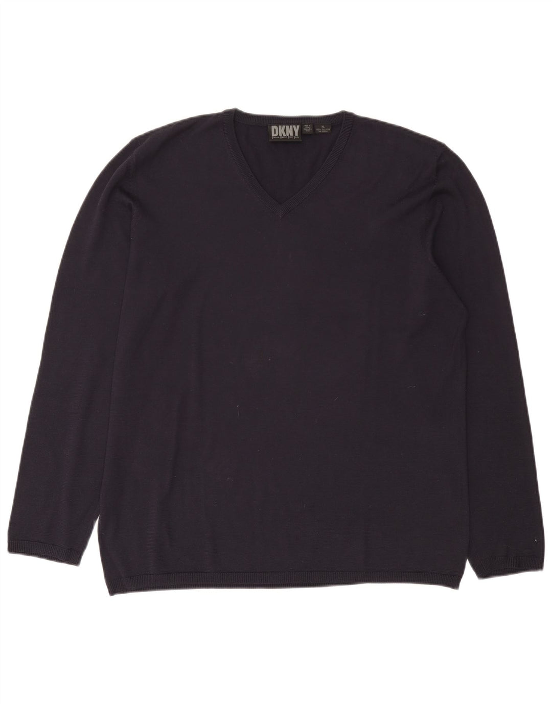 Suéter masculino Dkny com decote em V XL azul marinho seda