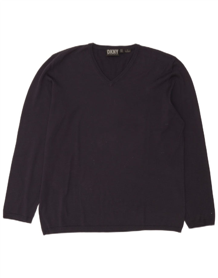 Suéter masculino Dkny com decote em V XL azul marinho seda