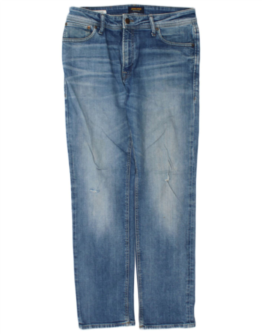 Jack & Jones Calça jeans reta masculina desgastada W32 L32 algodão azul