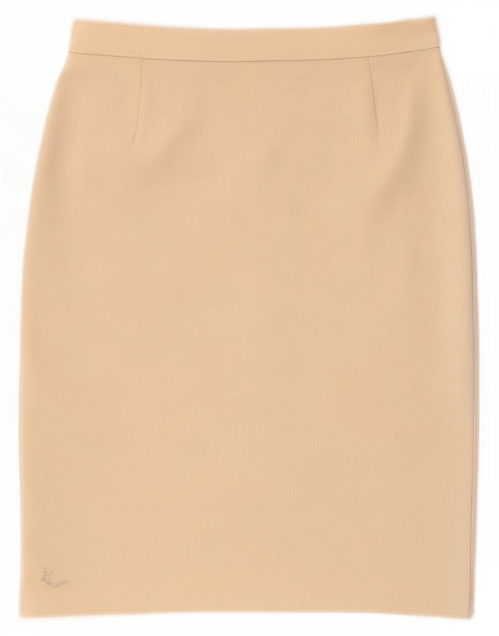 Saia lápis feminina Marks & Spencer UK 14 médio W30 poliéster bege