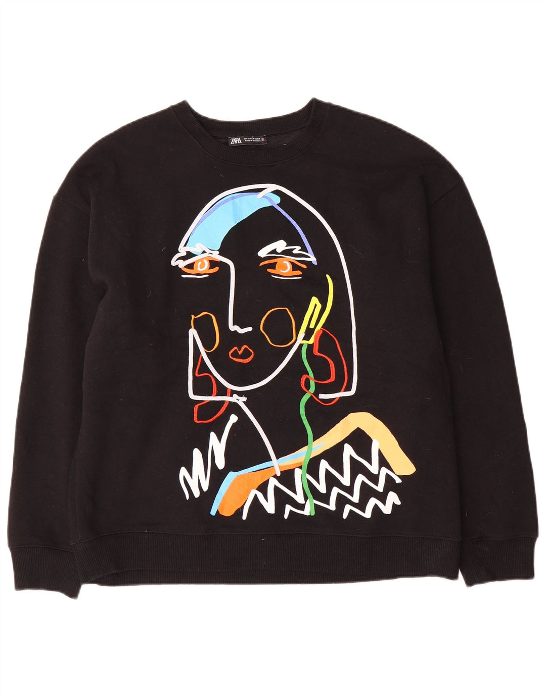 Zara feminino gráfico oversized moletom jumper Reino Unido 10 pequeno algodão preto