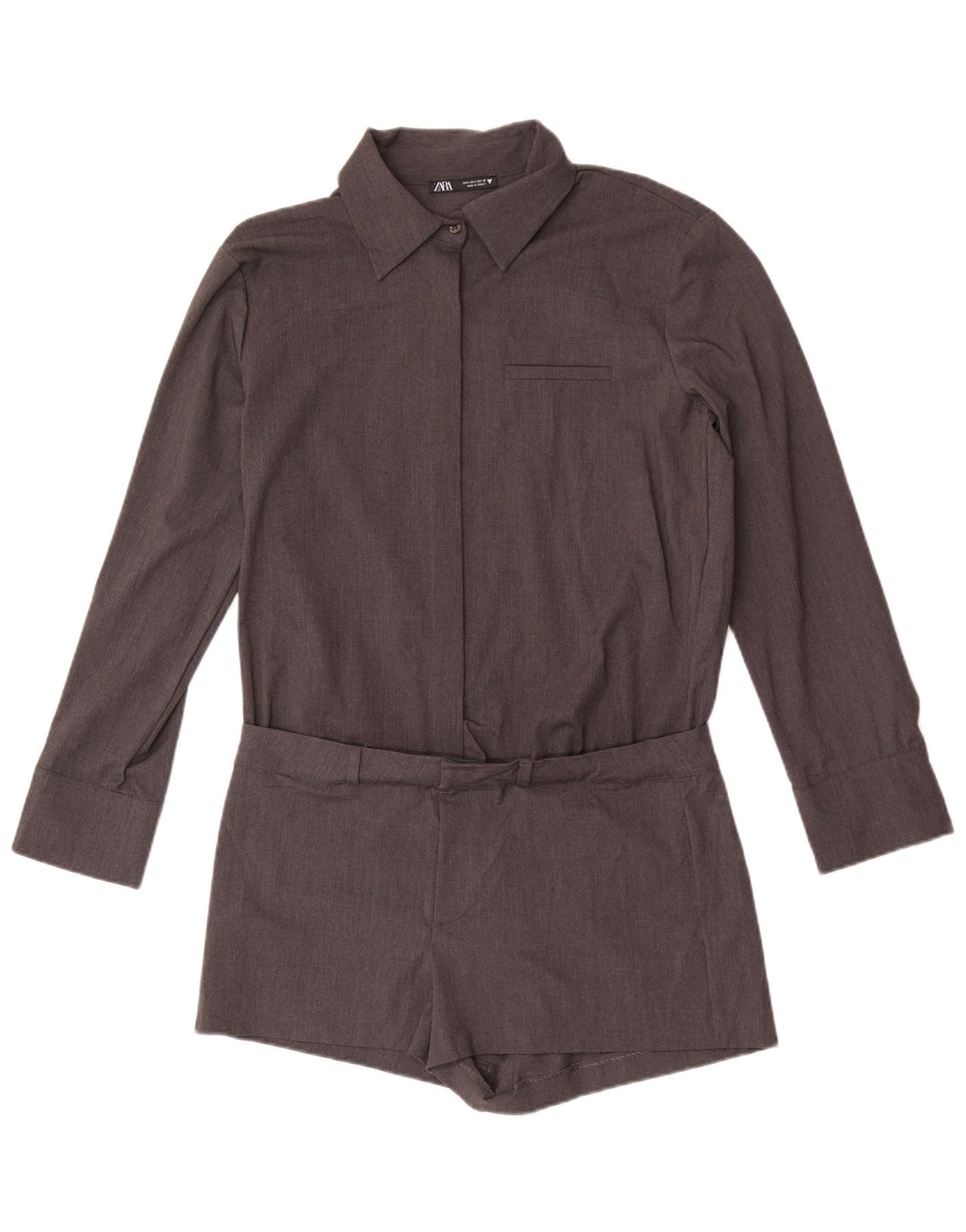 Camisa feminina Zara Playsuit UK 16 grande poliéster cinza