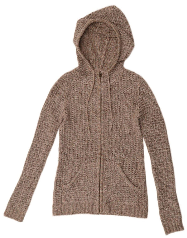 Suéter cardigã com capuz feminino Fat Face Reino Unido 6 XS marrom manchado acrílico