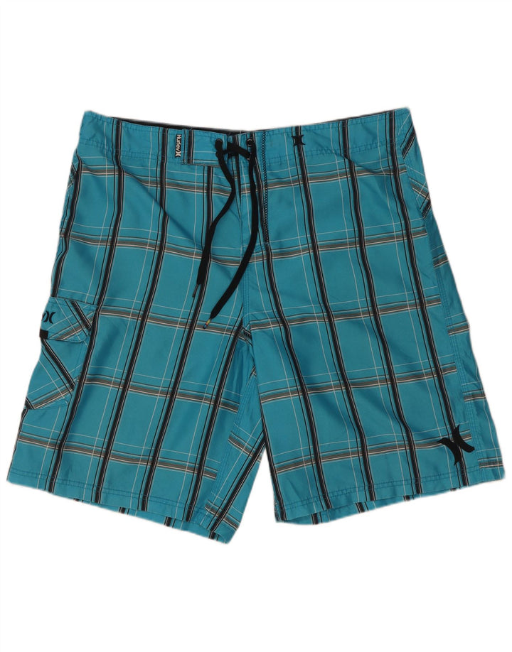 Shorts de natação masculino Hurley grande poliéster xadrez azul