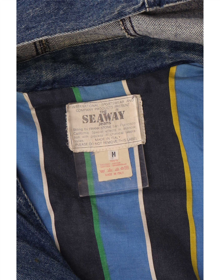 Casaco jeans feminino vintage com capuz e algodão azul médio UK 14