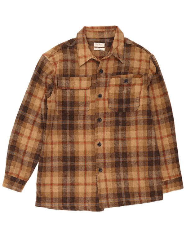 Camisa masculina de flanela com ajuste relaxado Calliope grande poliéster xadrez marrom