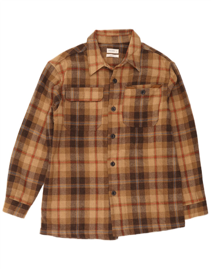 Camisa masculina de flanela com ajuste relaxado Calliope grande poliéster xadrez marrom