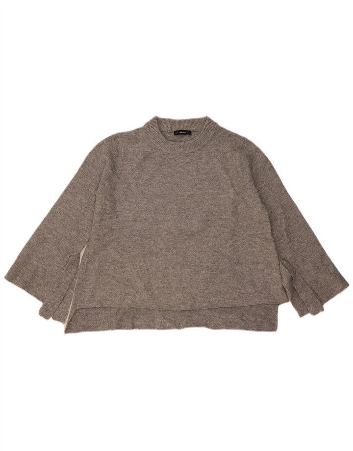 Zara Suéter feminino oversized com gola redonda Reino Unido 14 cinza médio manchado