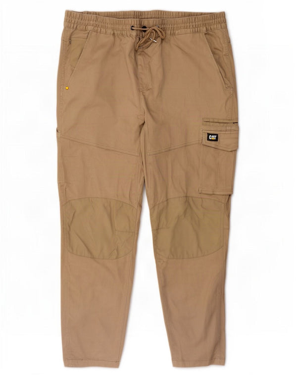 Caterpillar Mens Slim Cargo Trousers W44 L32 Beige Cotton
