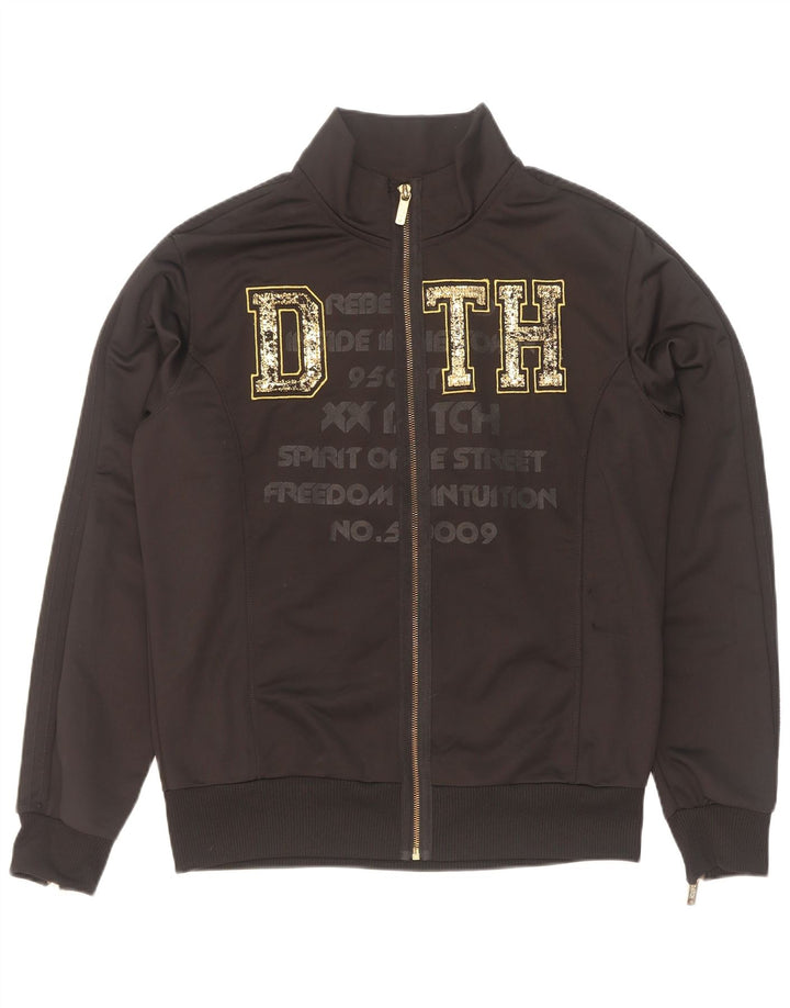 Datch Mens Graphic Tracksuit Top Jaqueta Grande Poliéster Preto