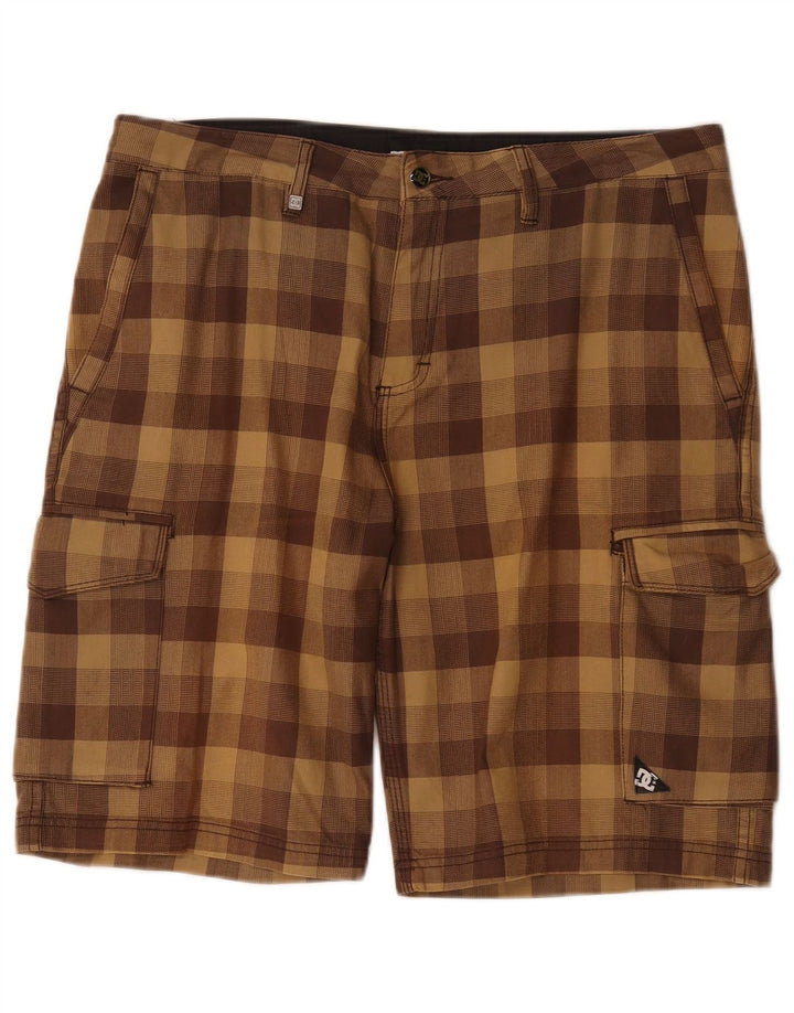 Shorts cargo masculino DC W34 grande algodão xadrez marrom