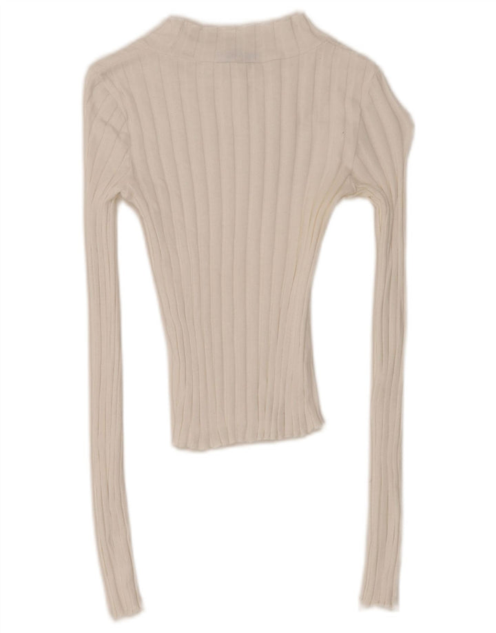 Zara Womens Trafaluc Crop Top Manga Longa Reino Unido 8 Pequeno Branco
