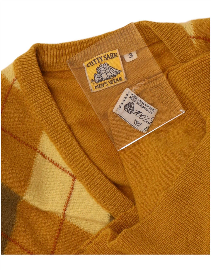 Suéter masculino Cutty Sark com decote em V pequeno amarelo Argyle/lã diamante