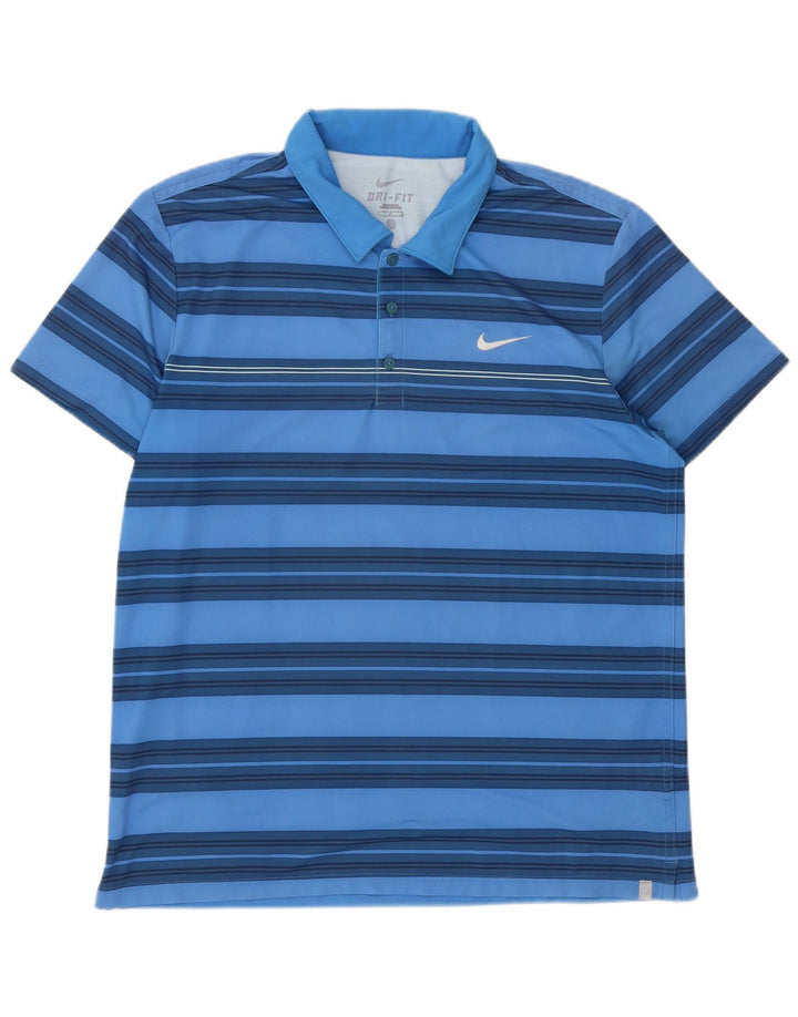 Camisa polo masculina Nike Dri Fit grande poliéster listrado azul