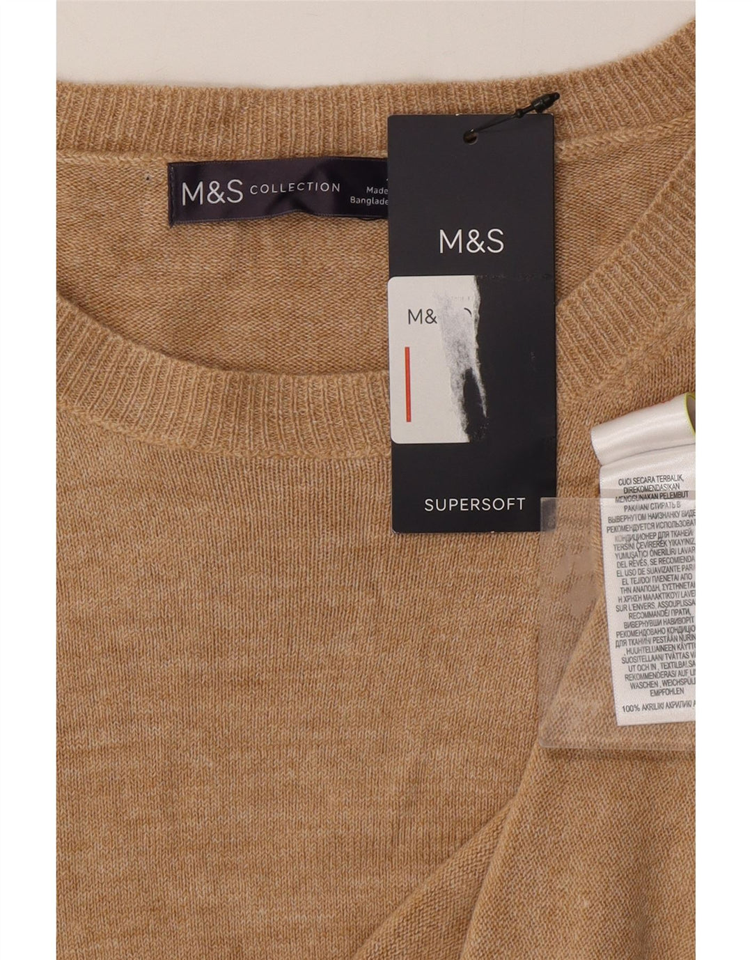 Suéter feminino MARKS & SPENCER com gola redonda UK 22 3XL bege acrílico