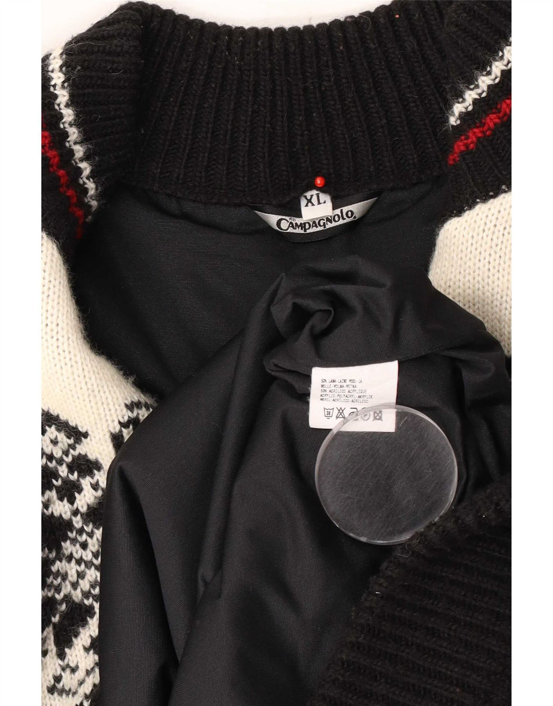 Suéter masculino Campagnolo com zíper e gola XL multicolorido de lã Fair Isle