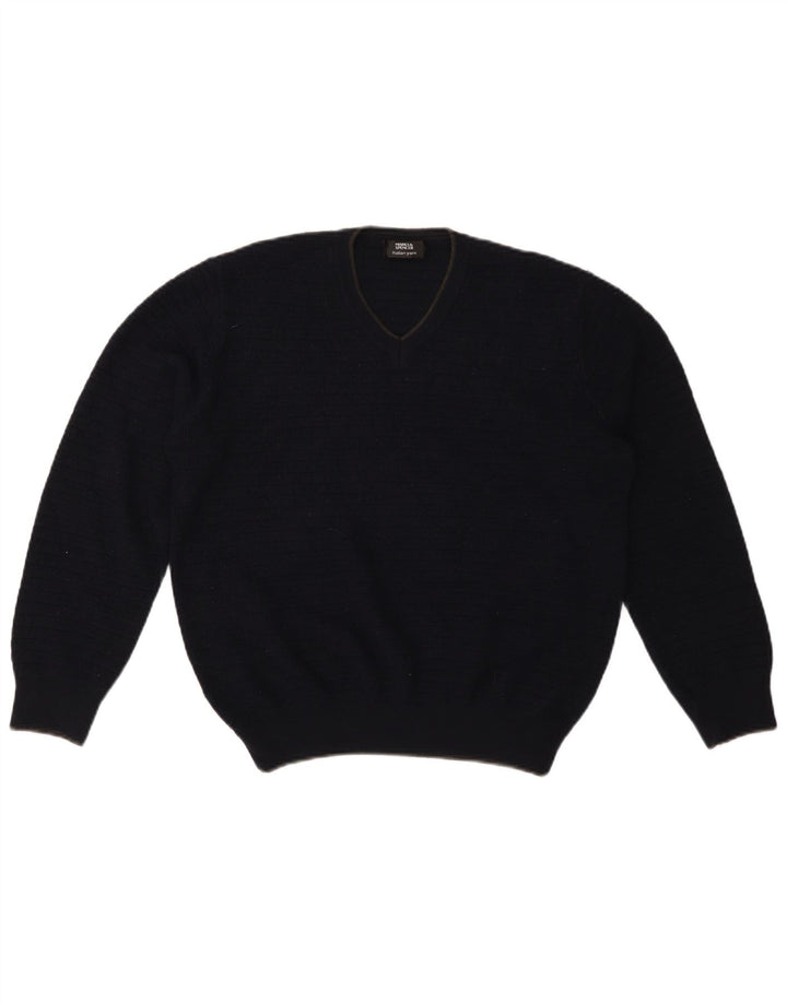 Suéter masculino Marks & Spencer com decote em V grande acrílico azul marinho